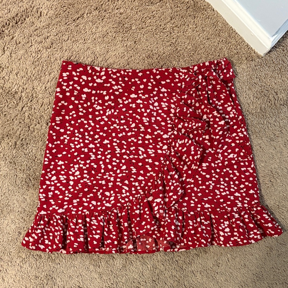 Red Floral Ruffle Skirt